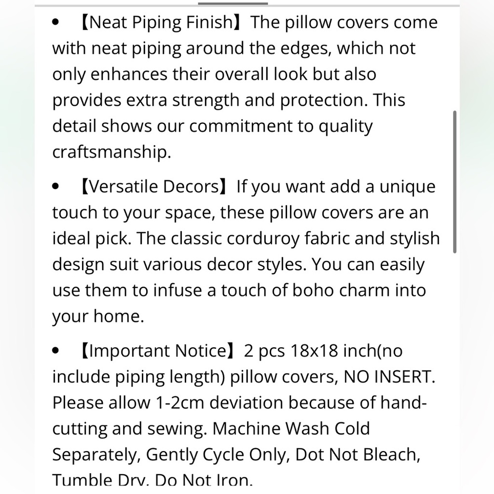 Burnt Orange Soft Corduroy SQUARE Patchwork Pillow Covers 18x18” (2-Pack) - Picture 5 of 5